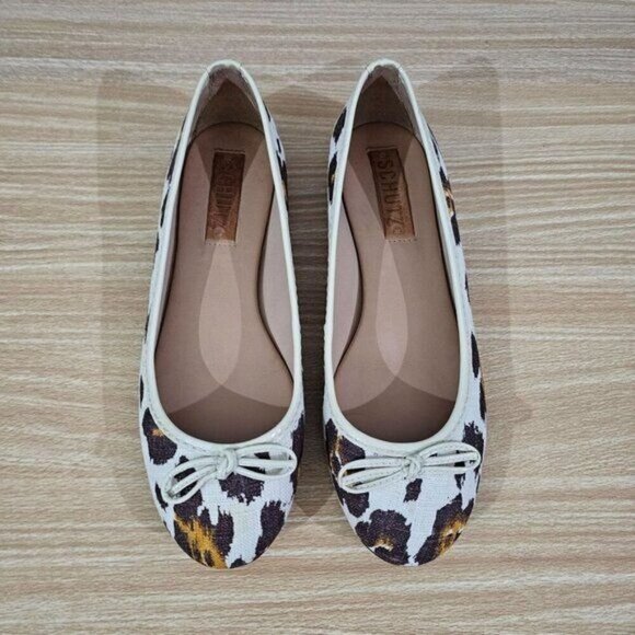 Schutz Flat Ballet Leopard Print Bow Womens Canvas Shoe Size 6 - Picture 5 of 13
